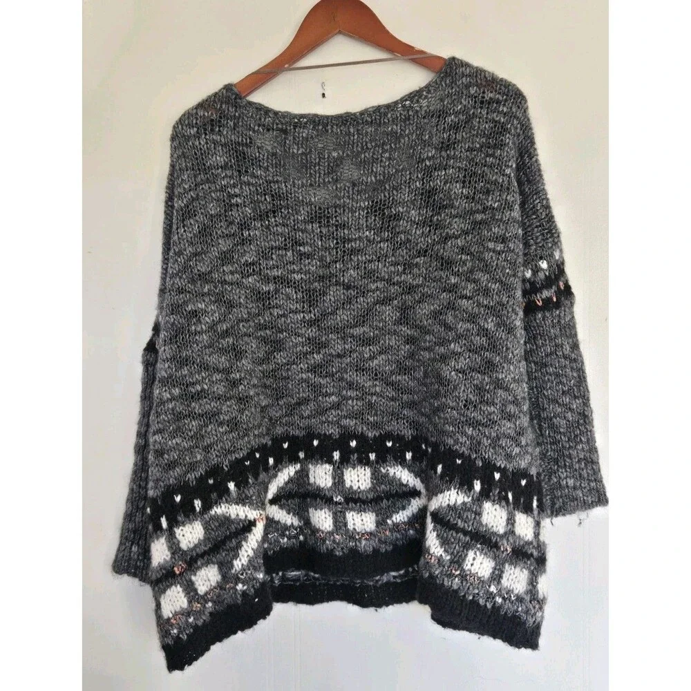 Free People Sweater Womens XS Wool Mohair Boho Oversized Arrow Gray Native Indie